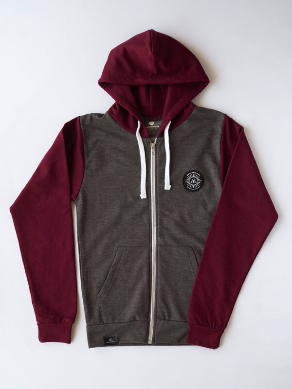 RAYS - Zip Hoodie<br>charcoal grey / burgundy